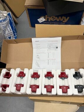 Wolf 48/60" Range Knob Set #8281411 Open Box 11 Knobs + 2 Covers Red Black